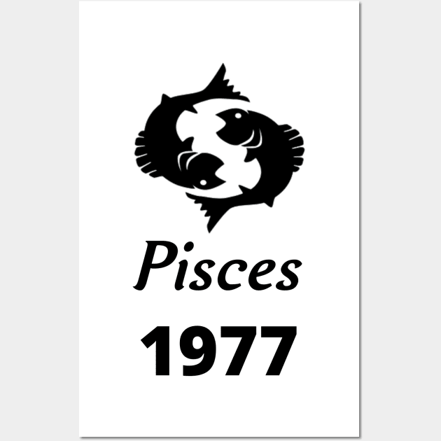 Black Zodiac Birthday Pisces 1977 Wall Art by Down Home Tees